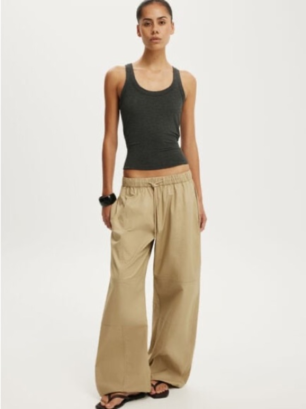 Cotton On Khaki Wide-Leg Drawstring Pants